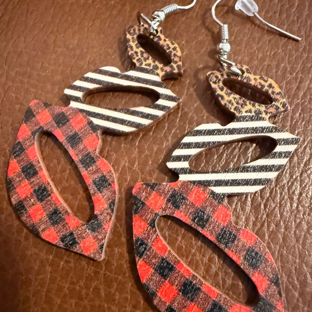 Plaid and Leopard Print Lip Earrings